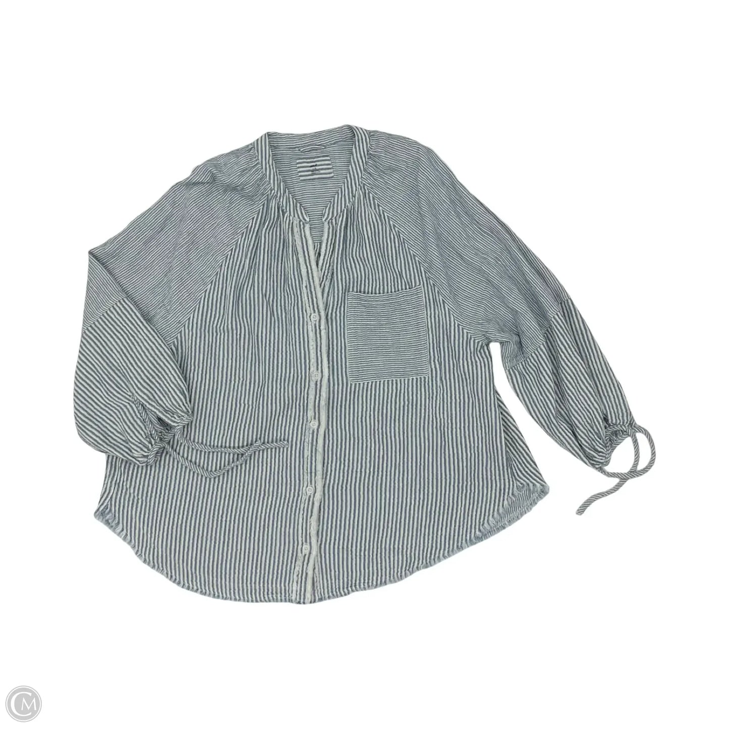 Blouse Long Sleeve By Aerie In Blue & White, Size: L