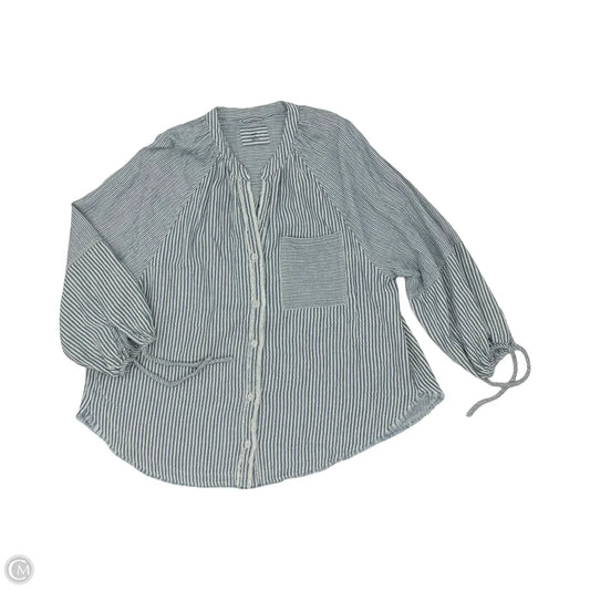 Blouse Long Sleeve By Aerie In Blue & White, Size: L