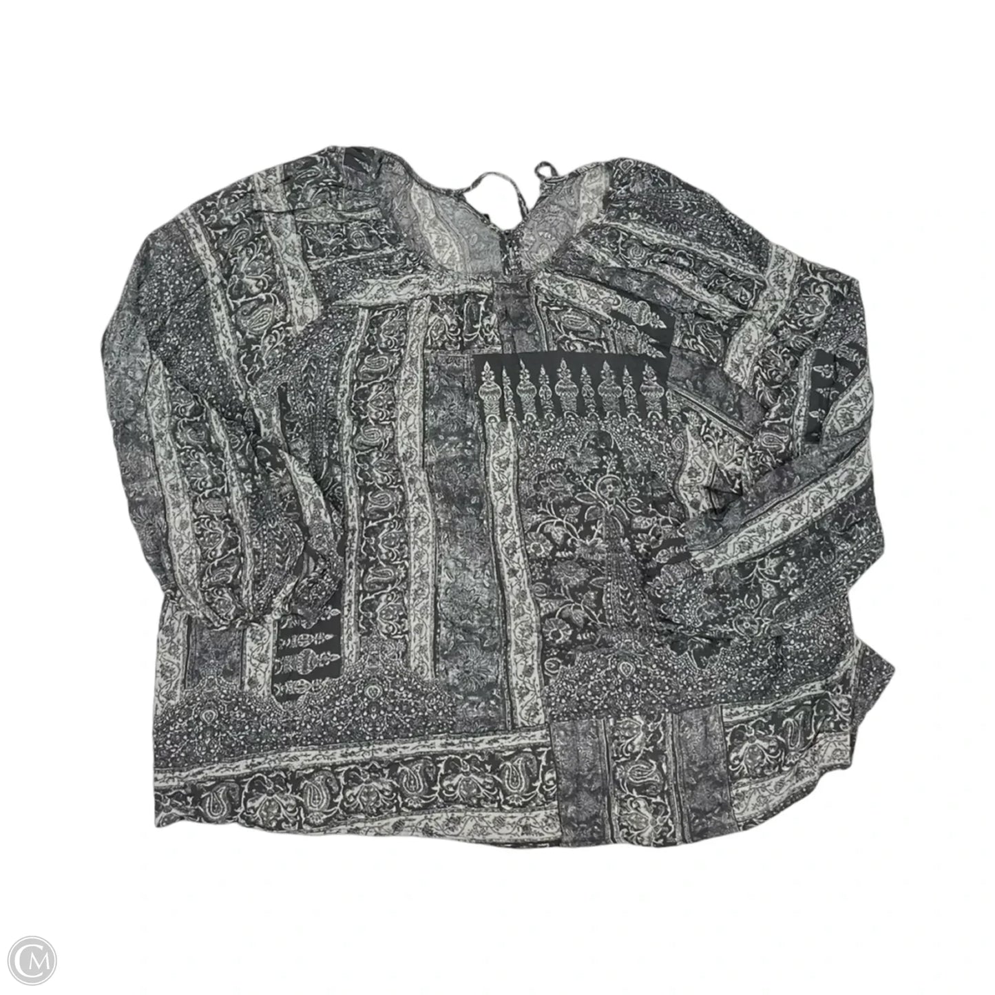 Blouse Long Sleeve By Wonderly In Grey & White, Size: 2x