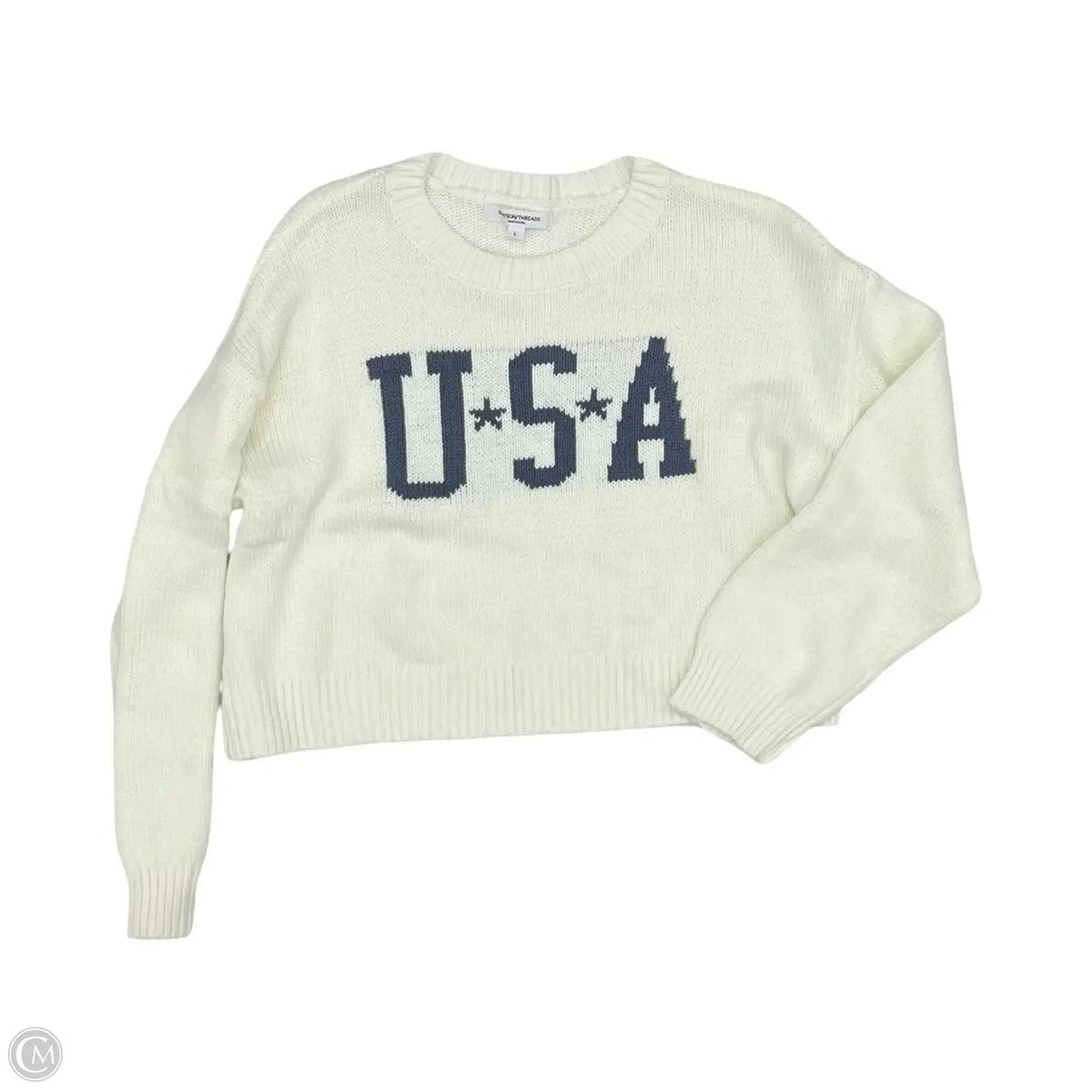 Sweater By Grayson Threads In Blue & Cream, Size: L