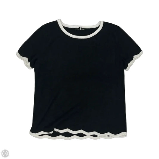 Sweater Short Sleeve By Cable And Gauge In Black & Cream, Size: Xl