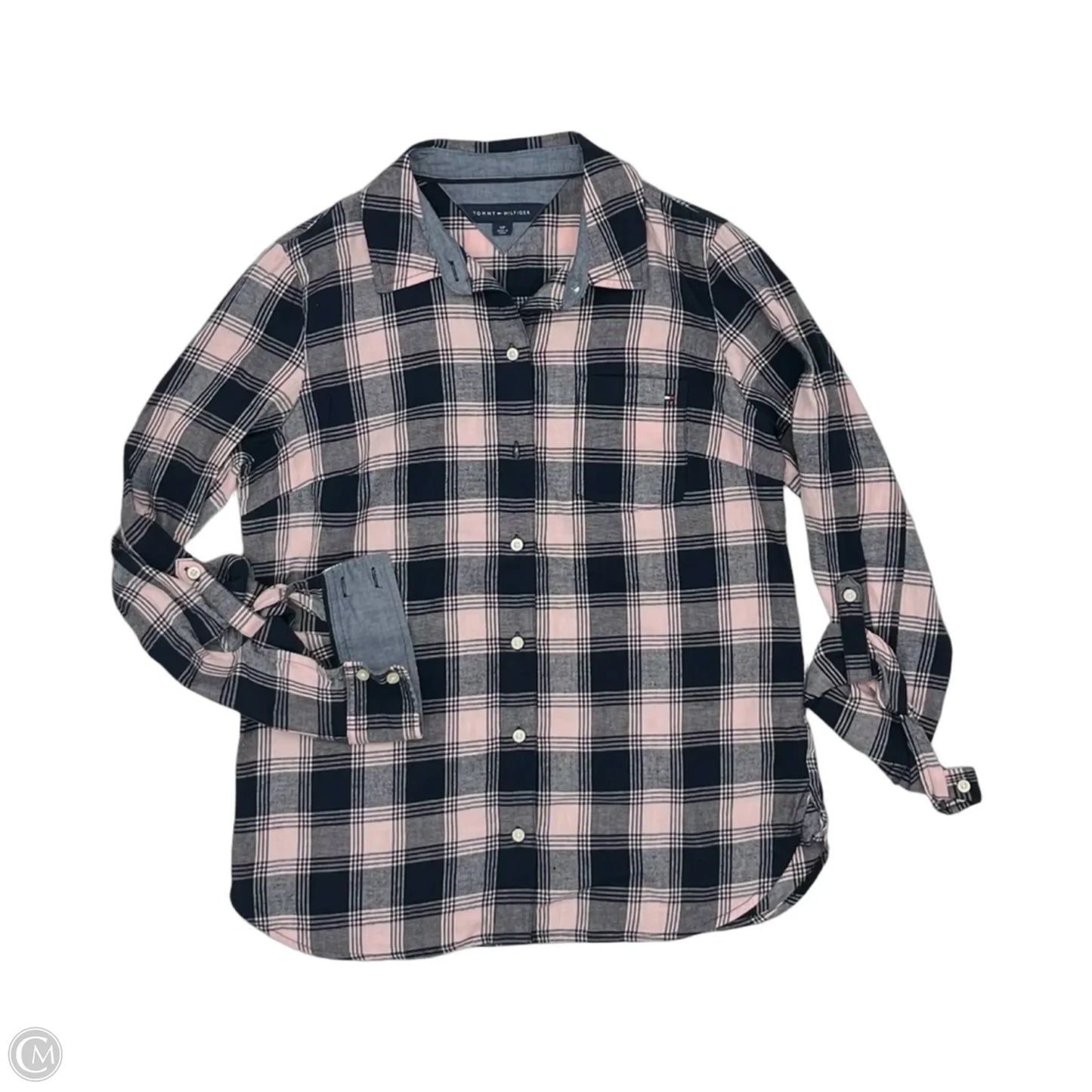 Top Long Sleeve By Tommy Hilfiger In Blue & Pink, Size: S