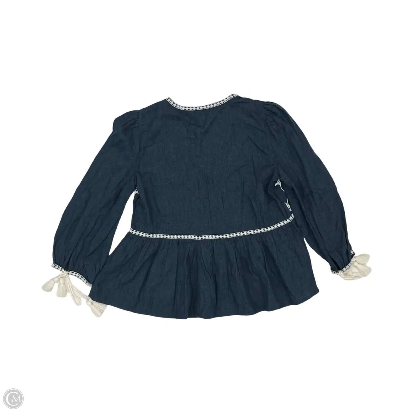 Blouse Long Sleeve By Clothes Mentor In Blue & Cream, Size: Xs
