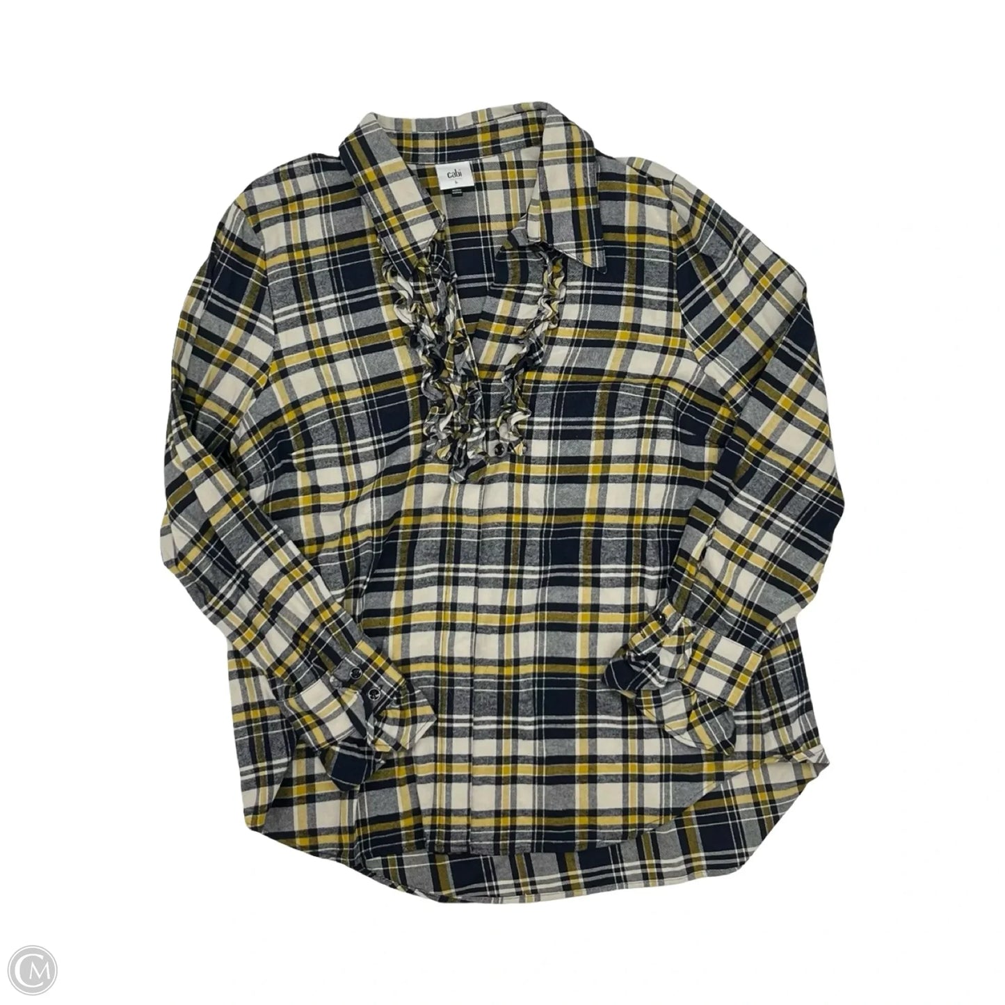 Top Long Sleeve By Cabi In Plaid Pattern, Size: L