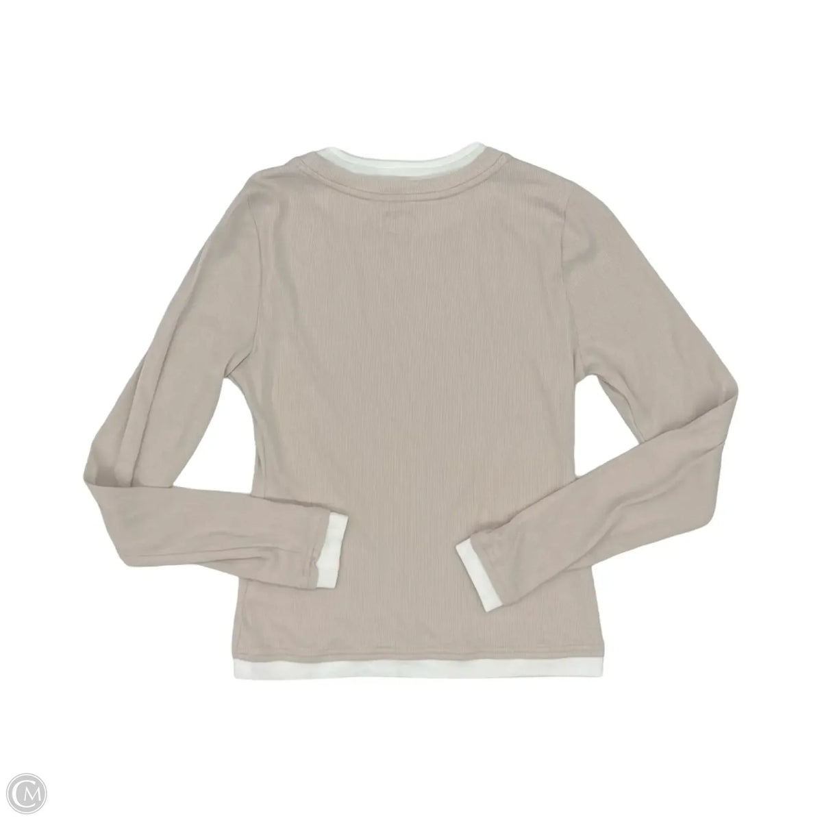 Top Long Sleeve By Scoop In Tan & White, Size: M