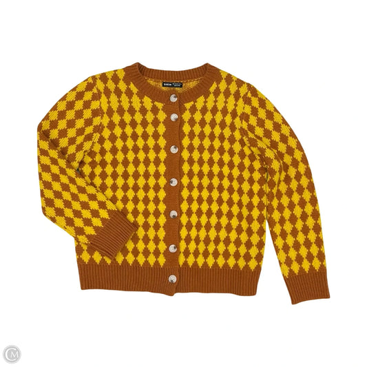 Sweater Cardigan By Shein In Brown & Yellow, Size: L