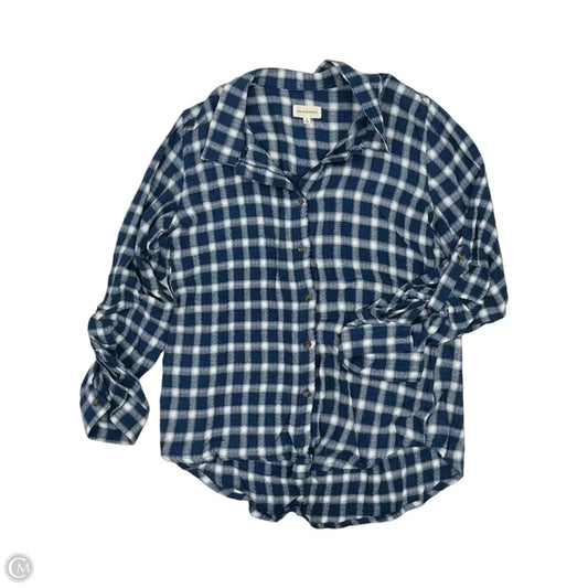 Top Long Sleeve By Thread And Supply In Blue & Cream, Size: L