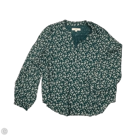 Blouse Long Sleeve By Loft In Green & Tan, Size: Xl