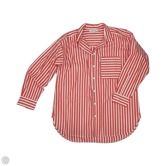 Blouse Long Sleeve By Loft In Orange & White, Size: L