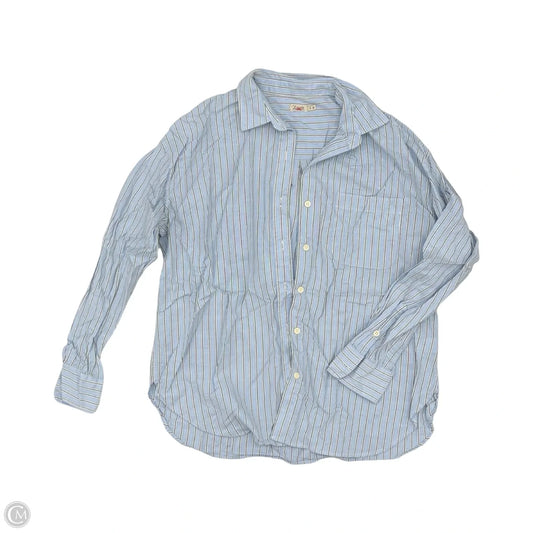 Blouse Long Sleeve By Faherty In Blue & Cream, Size: M