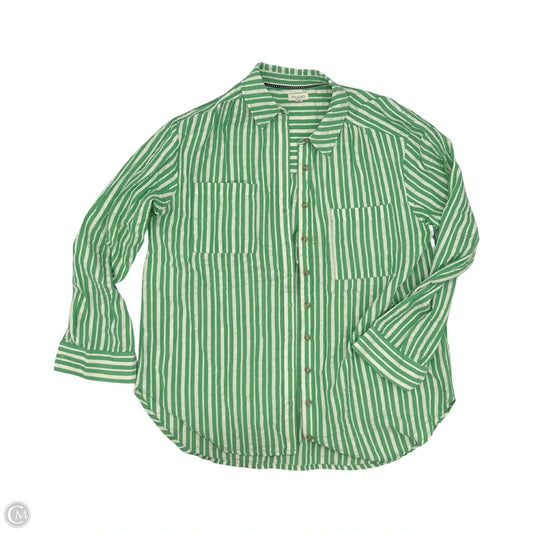 Blouse Long Sleeve By Pilcro In Cream & Green, Size: M