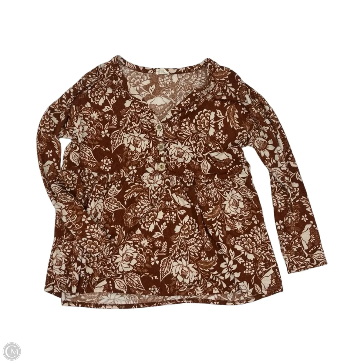 Top Long Sleeve By Bibi In Brown & Cream, Size: L