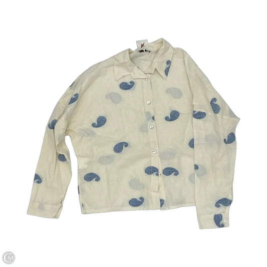 Blouse Long Sleeve By Clothes Mentor In Blue & Cream, Size: S