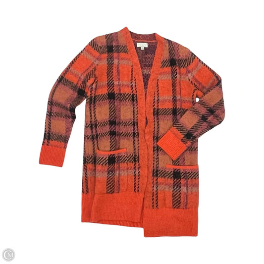 Sweater Cardigan By Lucky Brand In Black & Orange, Size: S