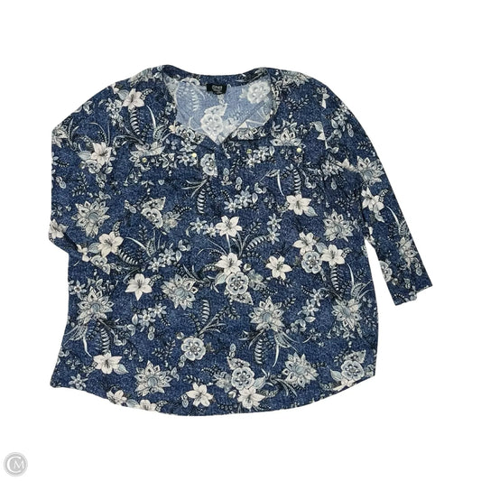 Blouse Long Sleeve By Jones New York In Blue & Cream, Size: 2x
