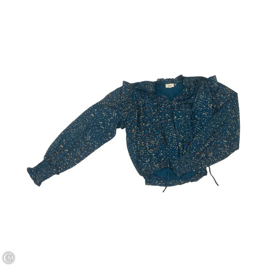 Blouse Long Sleeve By Elan In Blue & Brown, Size: S
