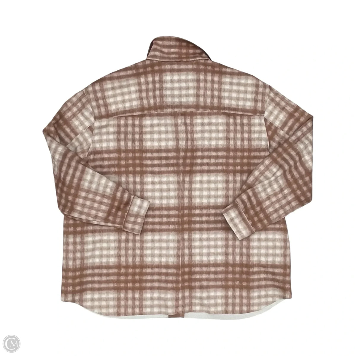 Jacket Shirt By Workshop In Brown & Cream, Size: L