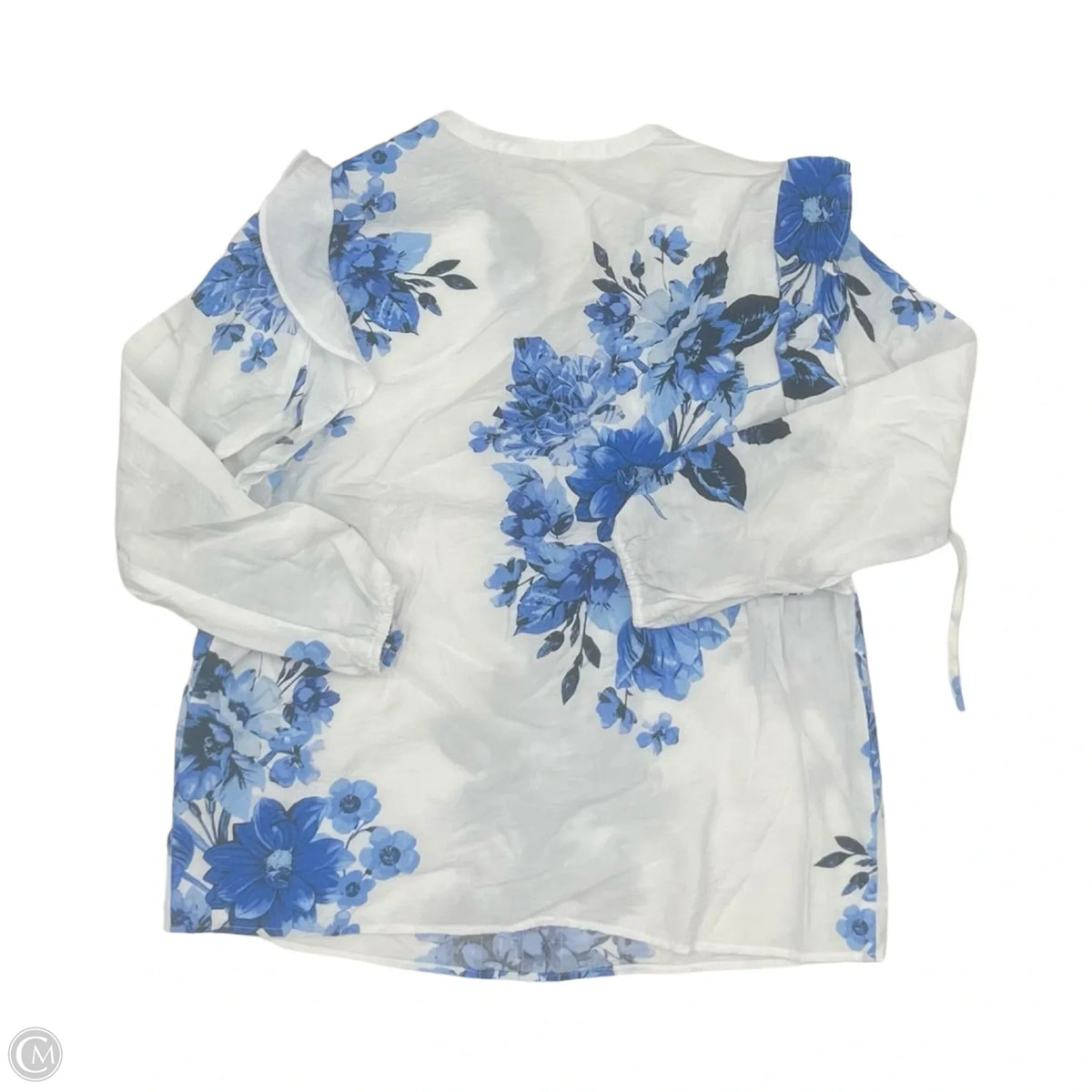 Blouse Long Sleeve By Cato In Blue & White, Size: M