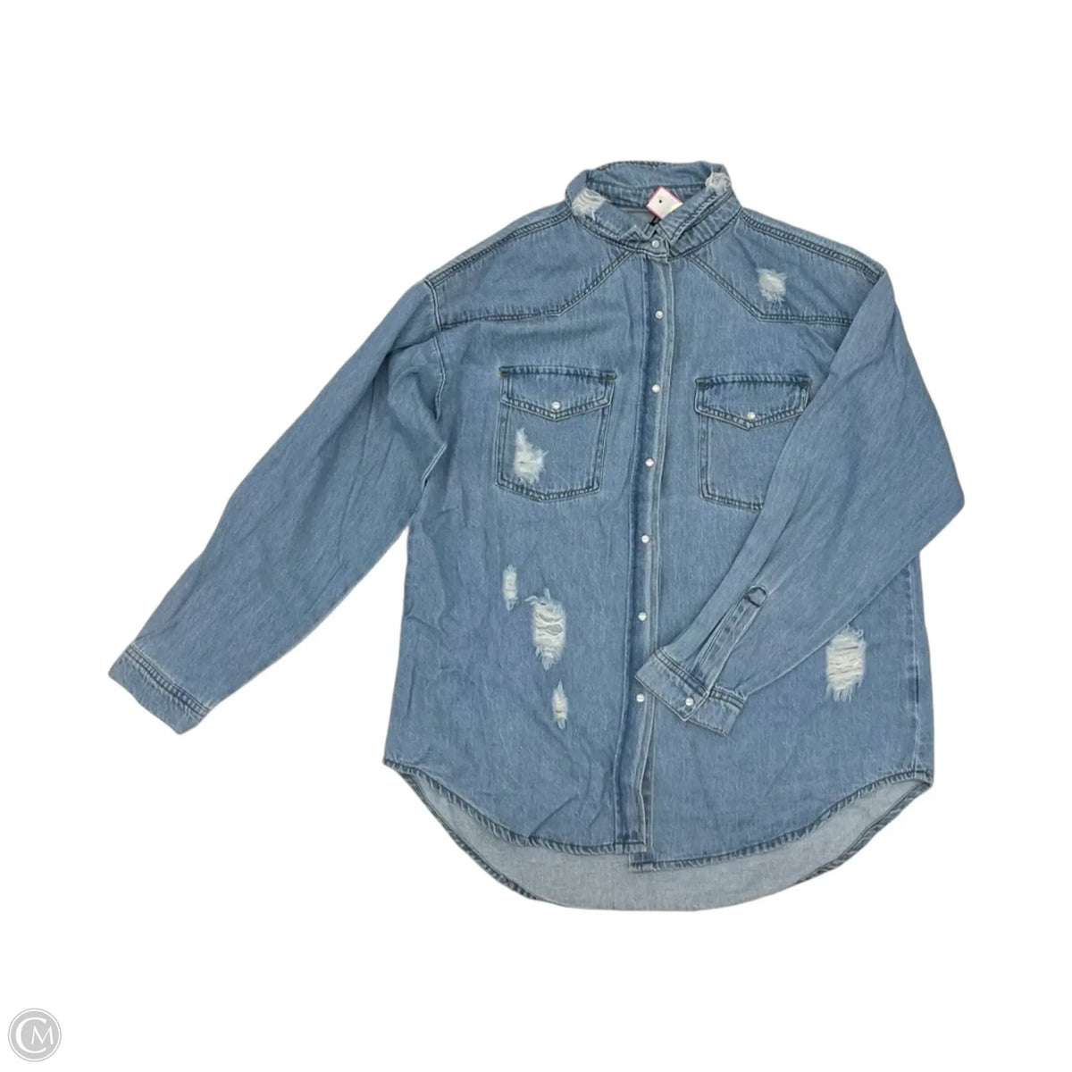 Jacket Shirt By Risen In Blue Denim, Size: L