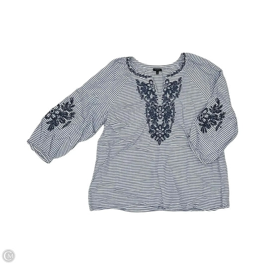 Blouse 3/4 Sleeve By Talbots In Blue & White, Size: Xl