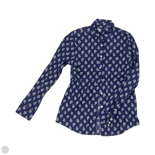Blouse Long Sleeve By J. Crew In Blue & White, Size: M
