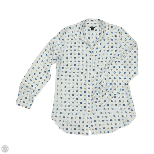 Blouse Long Sleeve By Ann Taylor In Blue & White, Size: L