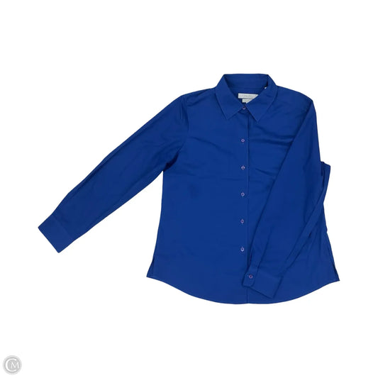 Blouse Long Sleeve By Foxcroft In Blue, Size: L