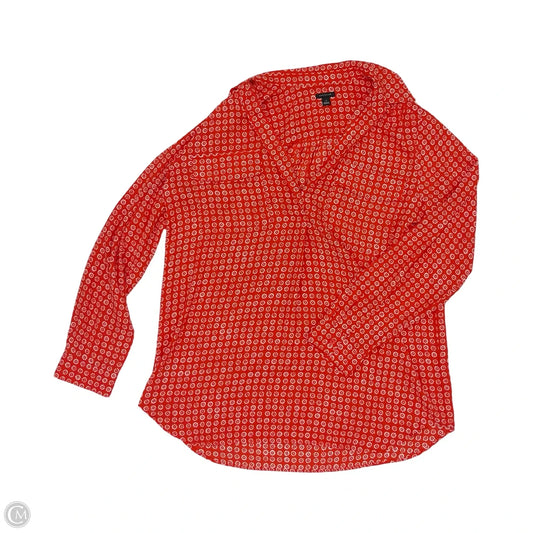 Blouse Long Sleeve By Ann Taylor In Red & White, Size: L
