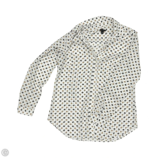 Blouse Long Sleeve By Ann Taylor In Tan & White, Size: L