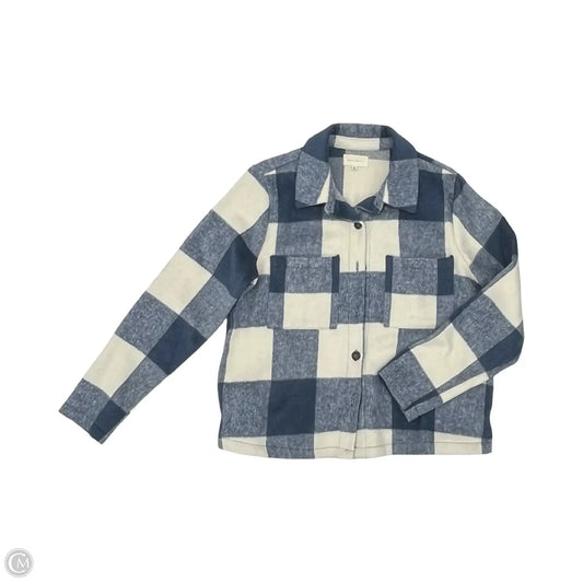 Jacket Shirt By Melloday In Blue & Cream, Size: M