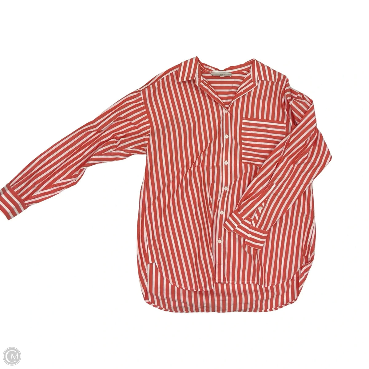 Blouse Long Sleeve By Loft In Red & White, Size: L