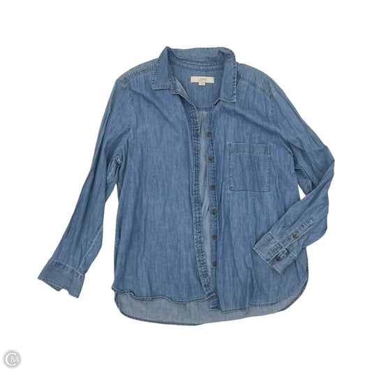 Blouse Long Sleeve By Loft In Blue Denim, Size: Xl