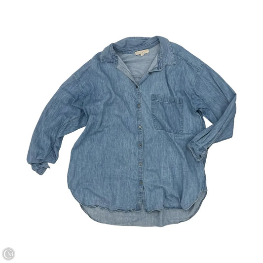 Blouse Long Sleeve By Loft In Blue Denim, Size: Xl