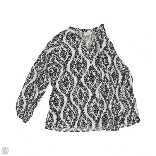 Blouse Long Sleeve By Belle By Kim Gravel In Blue & White, Size: Xl