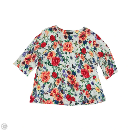 Top 3/4 Sleeve By Grace In Grey & Red, Size: 1x