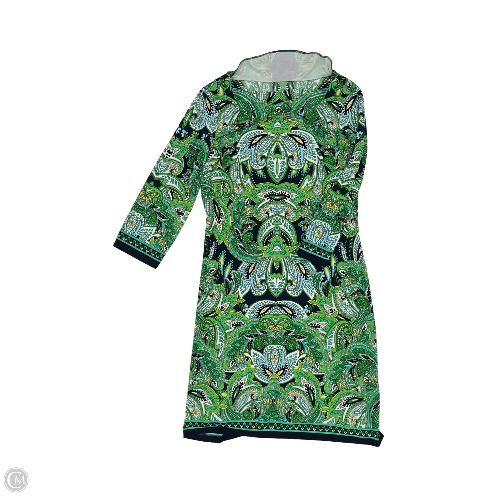 london times green dress London Times Dress Green Jersey Knit Ruched Side Midi Size 10 Office Career