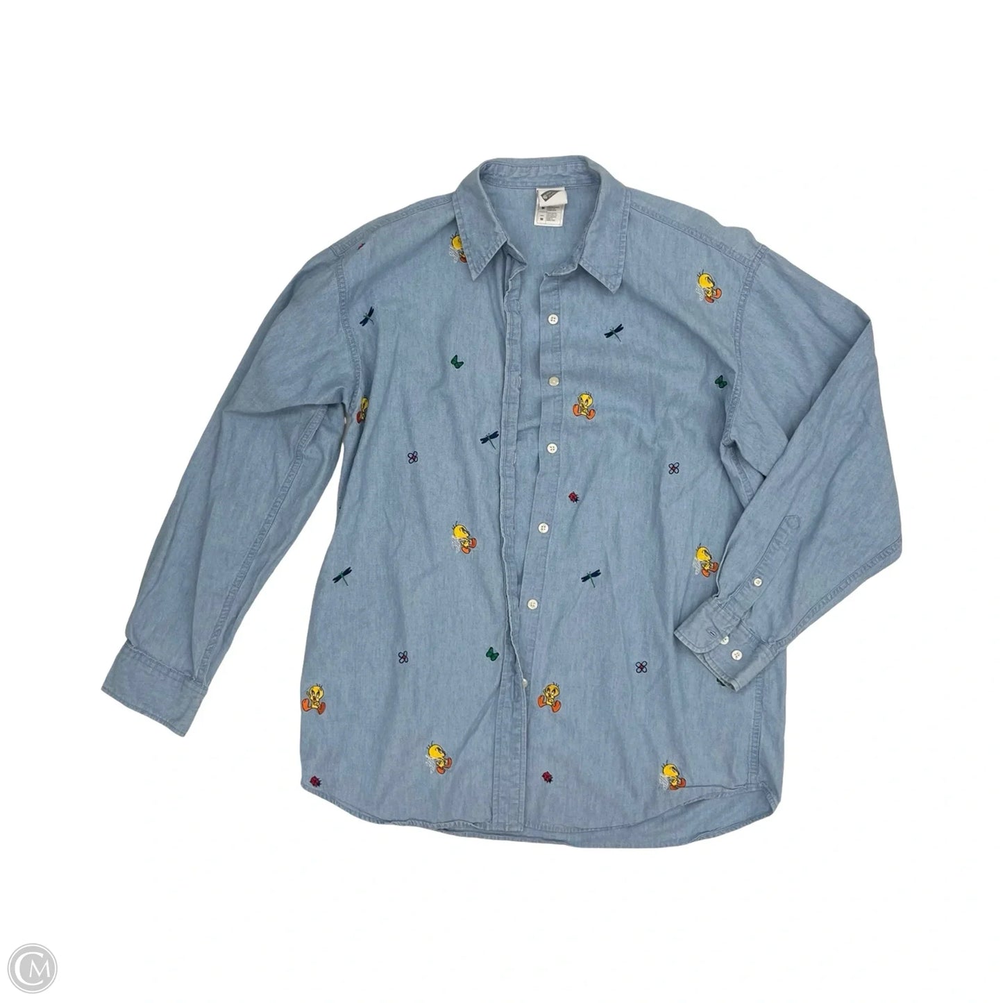 Top Long Sleeve By Warner Brothers In Blue Denim, Size: M