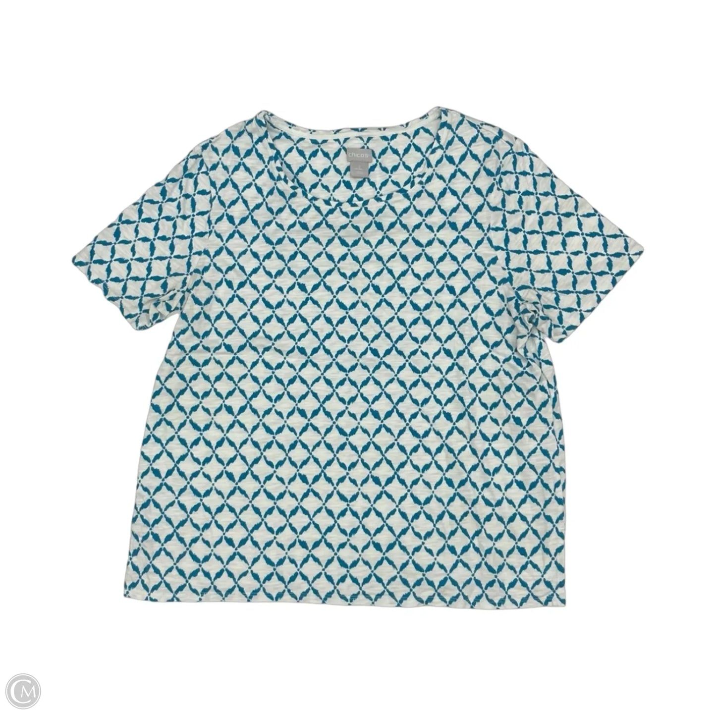 Top Short Sleeve By Chicos In Blue & White, Size: L