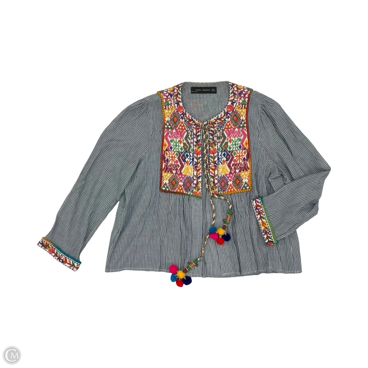 Top Long Sleeve By Zara In Blue, Size: S