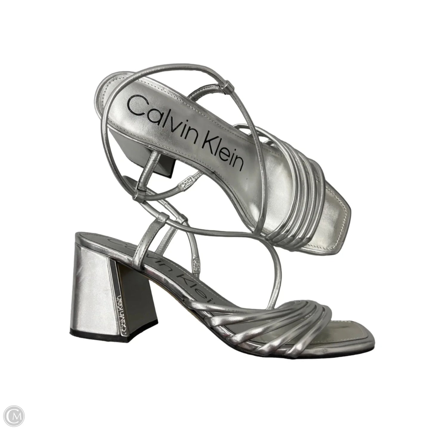 Sandals Heels Block By Calvin Klein In Silver, Size: 10