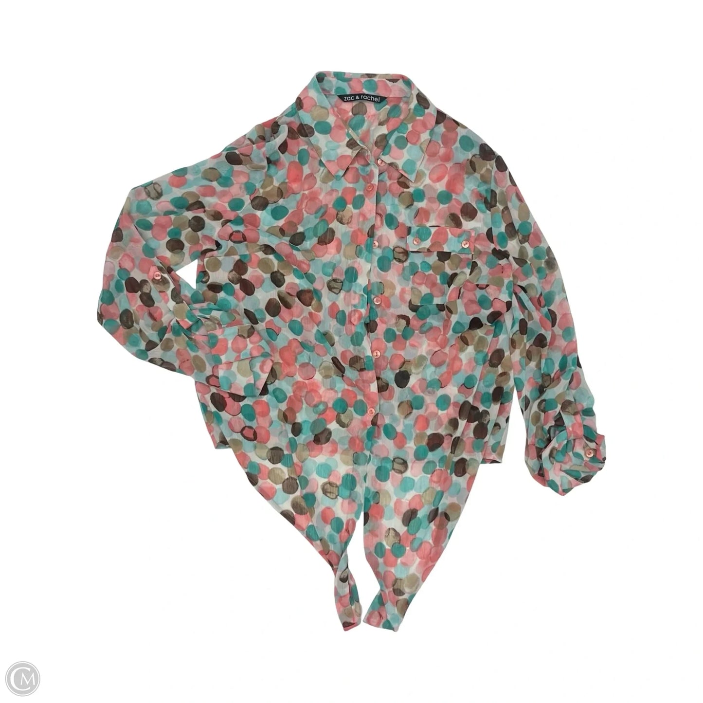 Blouse Long Sleeve By Zac And Rachel In Blue & Pink, Size: Xl
