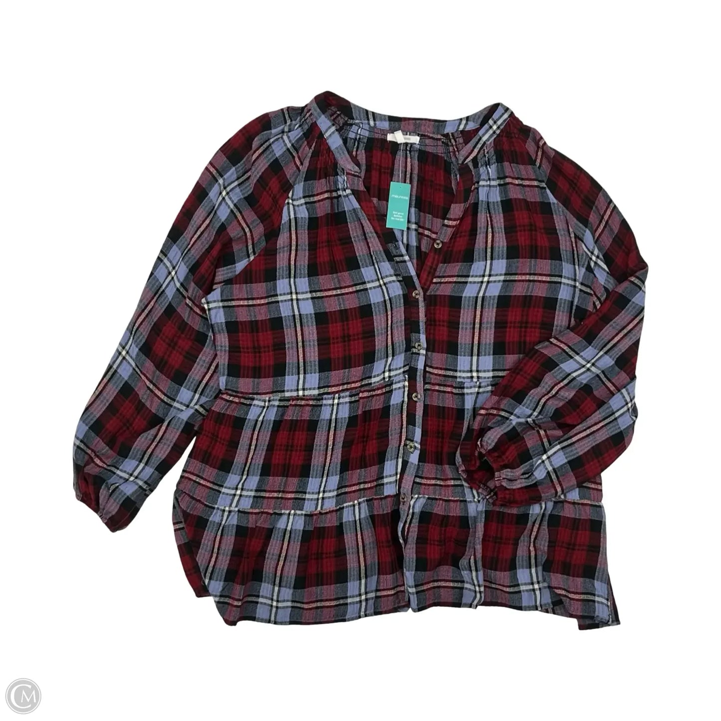 Top Long Sleeve By Maurices In Blue & Red, Size: 2x