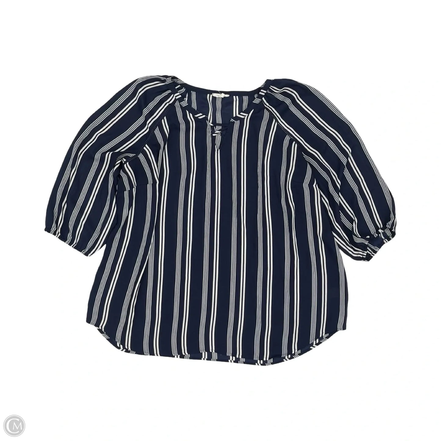 Blouse 3/4 Sleeve By Maurices In Blue & White, Size: 2x