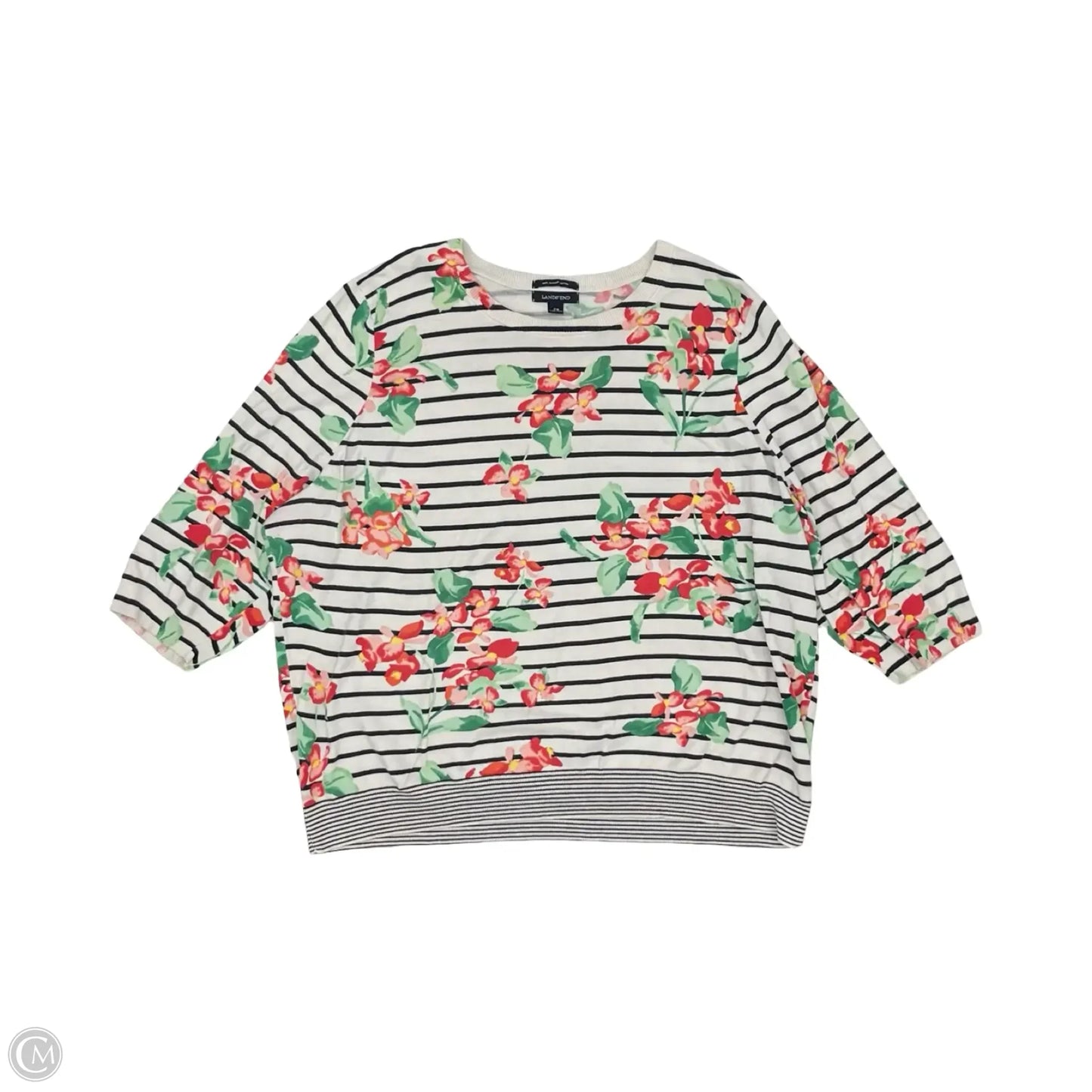 Top Long Sleeve By Lands End In Blue & White, Size: 2x