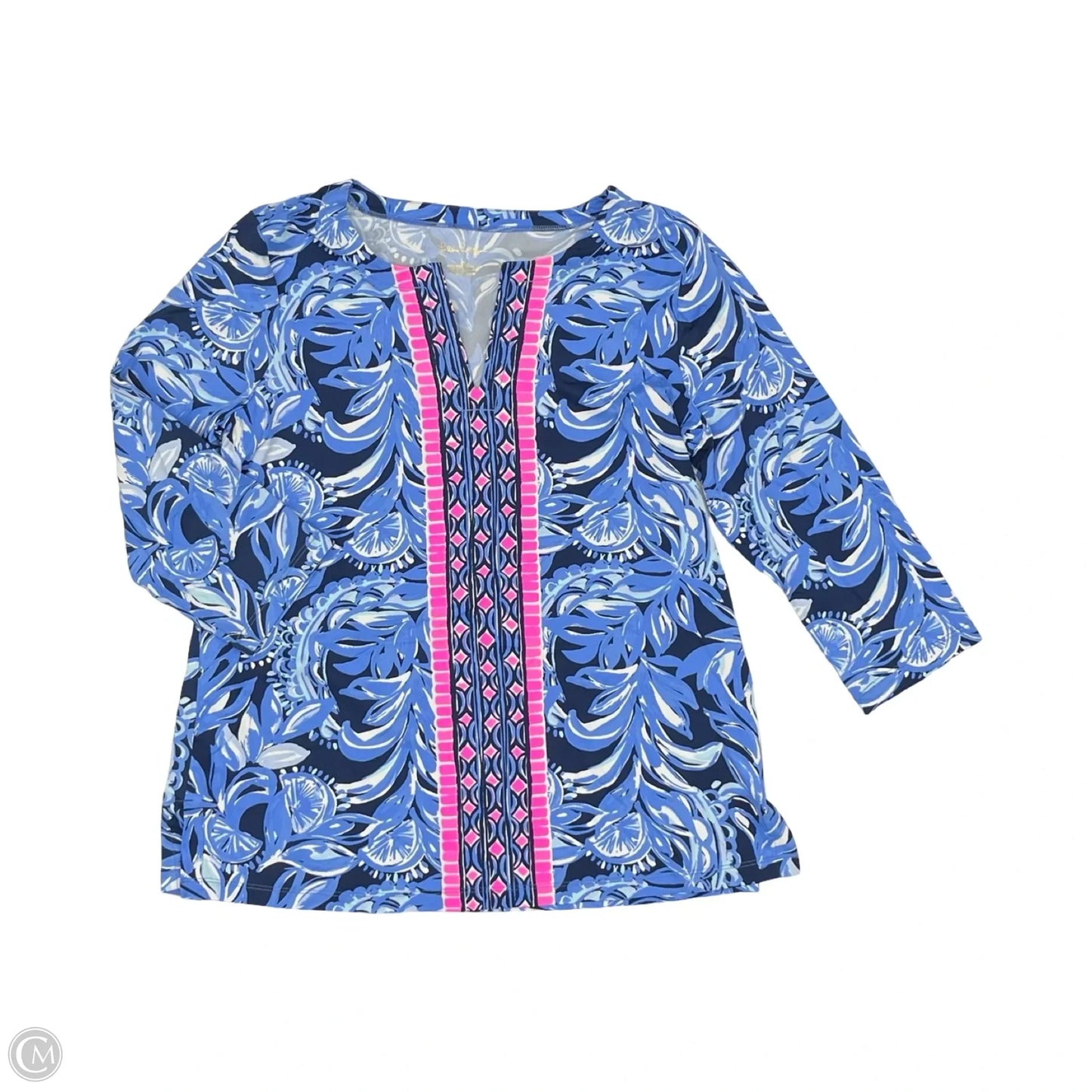 Top 3/4 Sleeve Designer By Lilly Pulitzer In Blue, Size: L