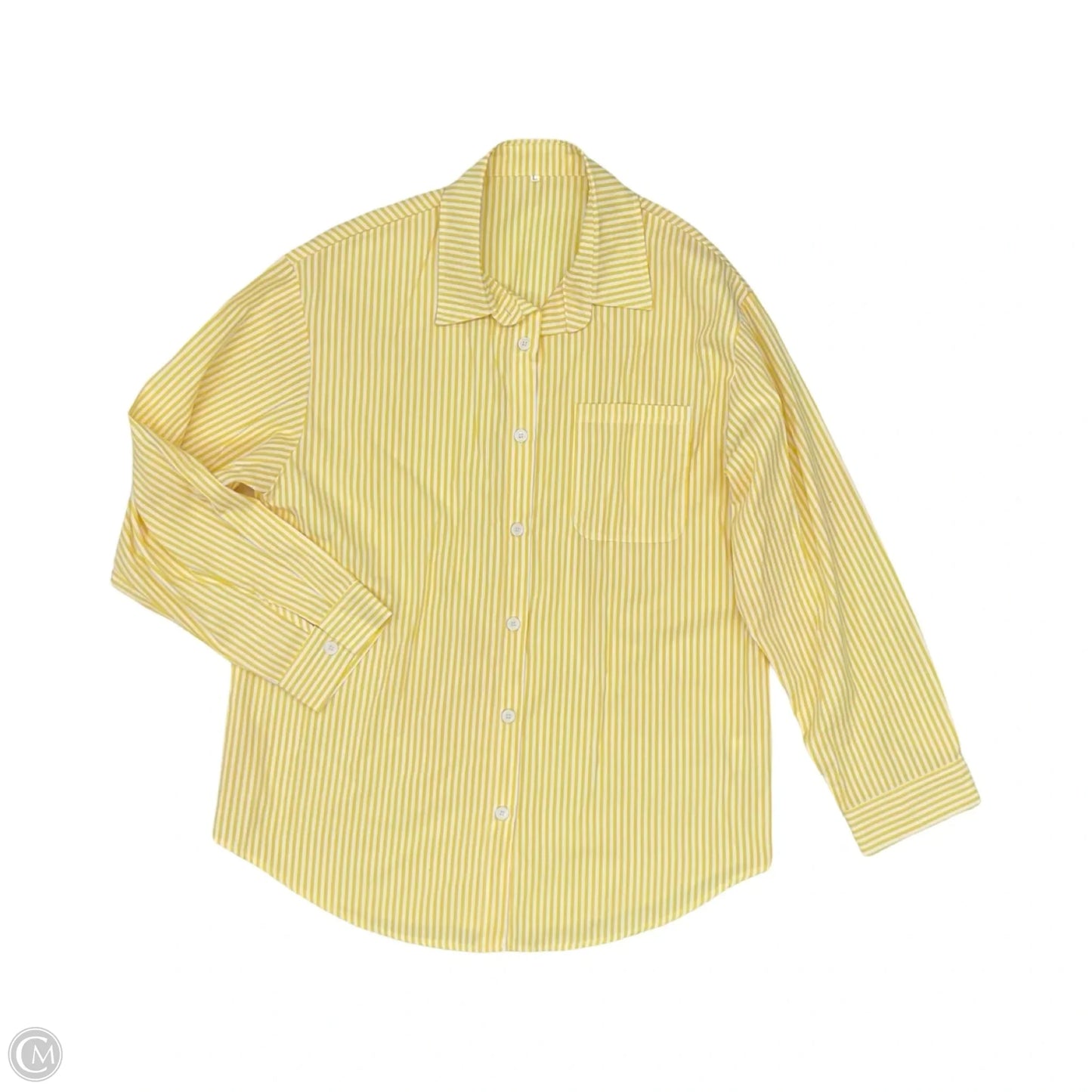 Top Long Sleeve By Cmf In White & Yellow, Size: L