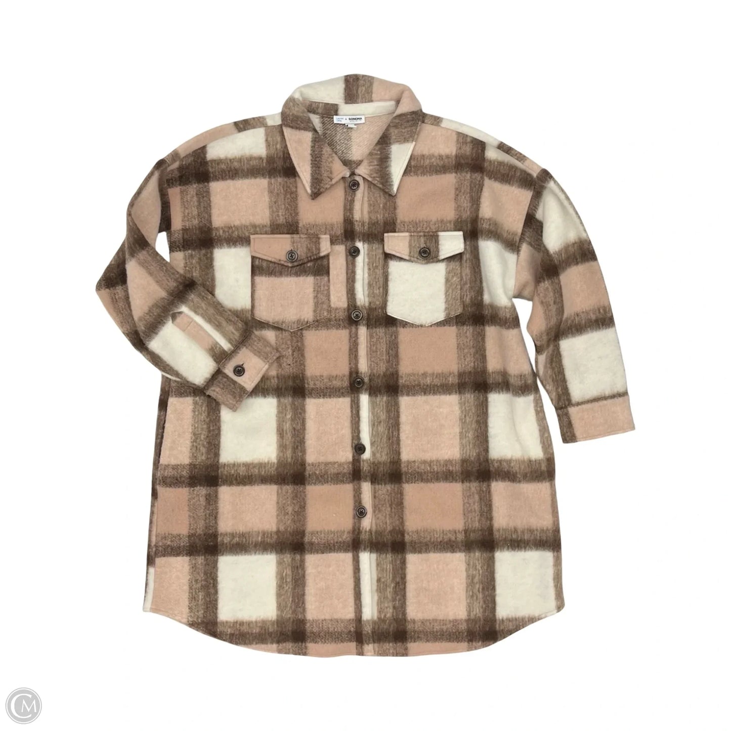 Jacket Shirt By Clothes Mentor In Brown, Size: 1x