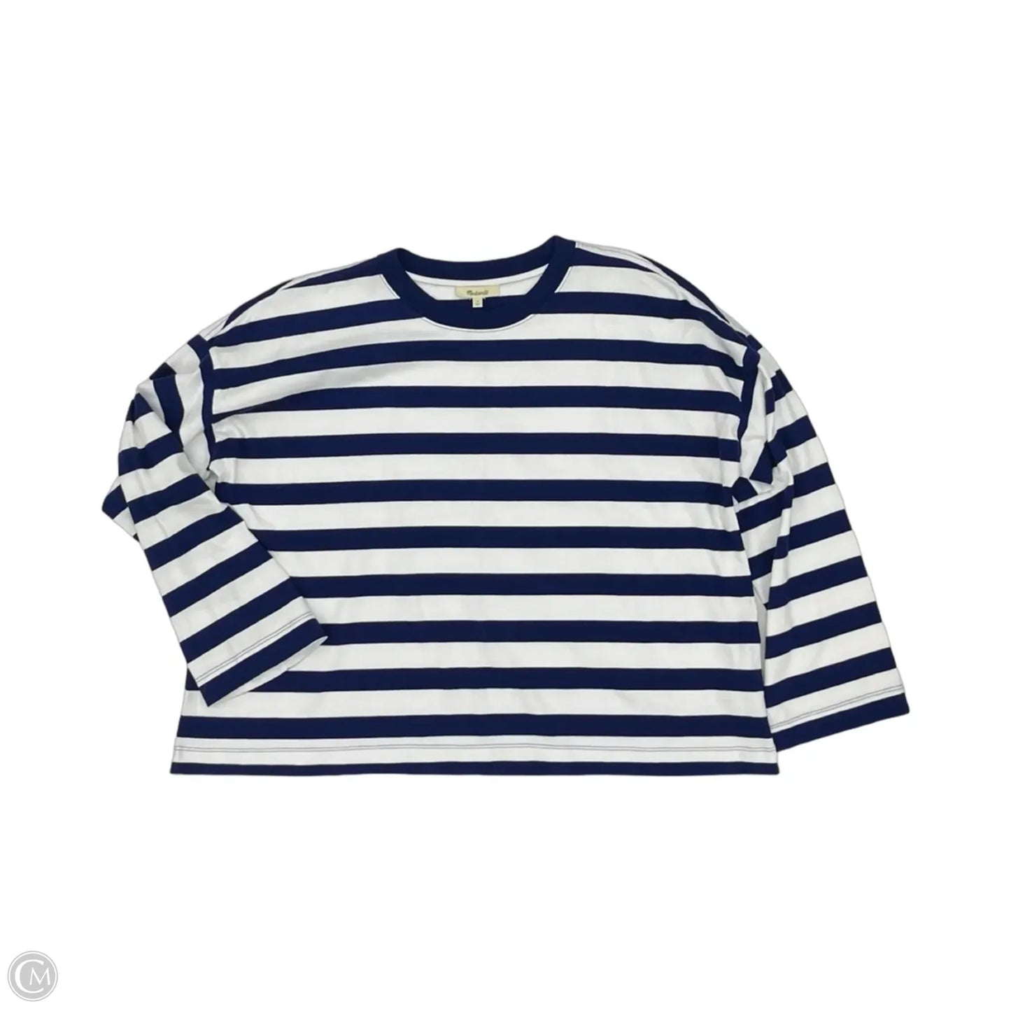 Top Long Sleeve By Madewell In Blue & White, Size: M