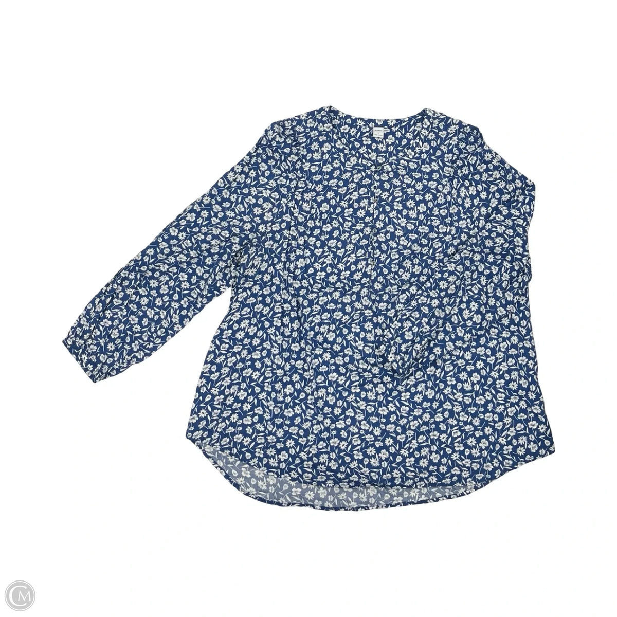 Blouse Long Sleeve By Old Navy In Blue & White, Size: L