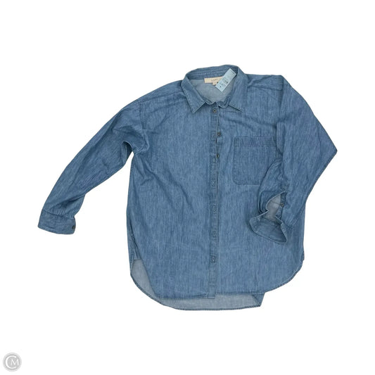 Top Long Sleeve By Loft In Blue Denim, Size: Lp